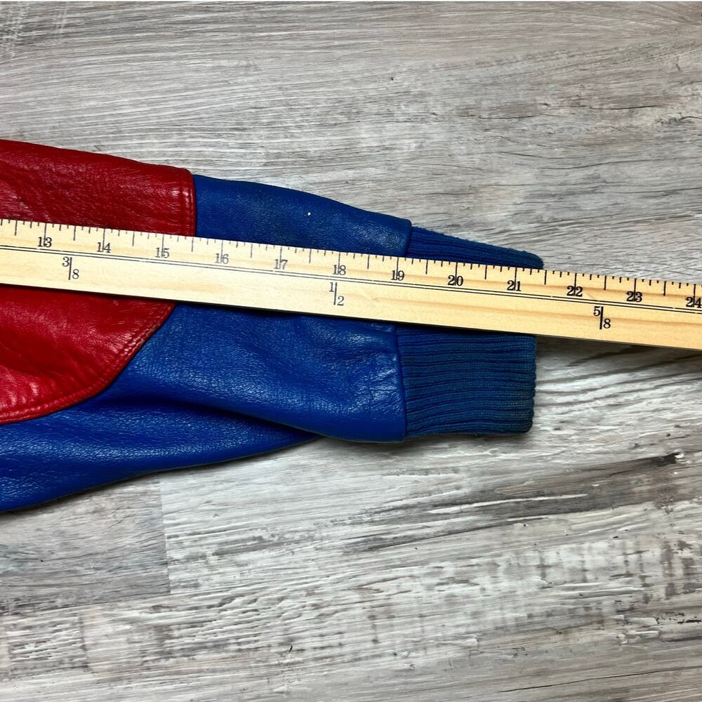 Vintage Pelle Pelle Red Blue Leather Varsity Jacket Hip Hop Streetwear Size 12 - Picture 16 of 16